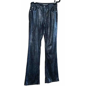 Vintage ZANA DI  Polyester Blue  Black animal print shiney pants Sz 1
